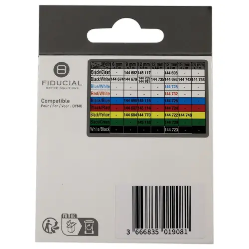 Ruban Letratag 12mmx4 m impression noire sur transp comp DYMO S0721530