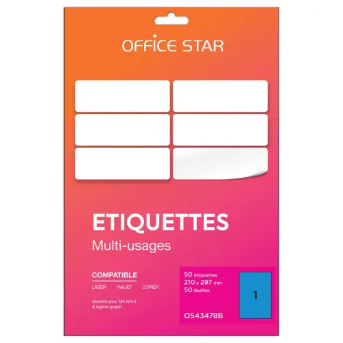 50 planches étiquettes L210xH297mm, 50 étiq/ boîte, bleu