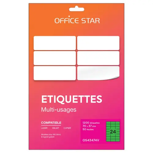 50 planches étiquettes L70xH37mm, 1200 étiq/ boîte, vert