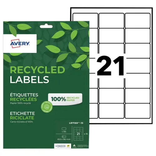 15 planches &eacute;tiquettes recycl&eacute;es blanches63,5 x 38,1mm 