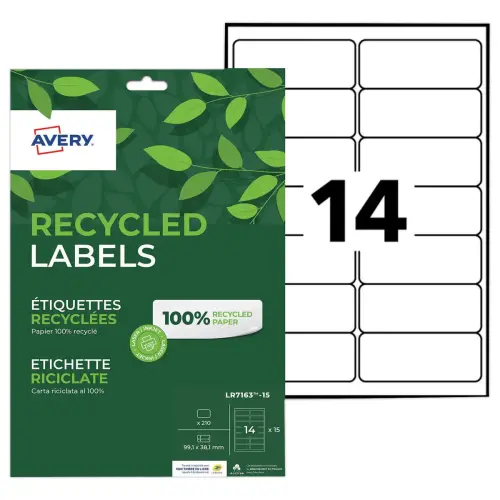 15 planches &eacute;tiquettes recycl&eacute;es blanches99,1 x 38,1 mm 