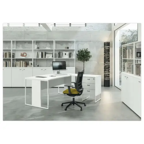 Bureau BELGRADE 160 x 80 ch&ecirc;ne pieds blanc mont&eacute; 