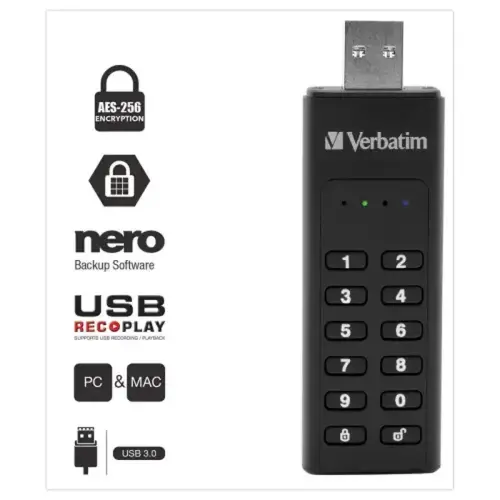 Cl&eacute; USB Chiffr&eacute;e Verbatim 128Go USB 3.0 