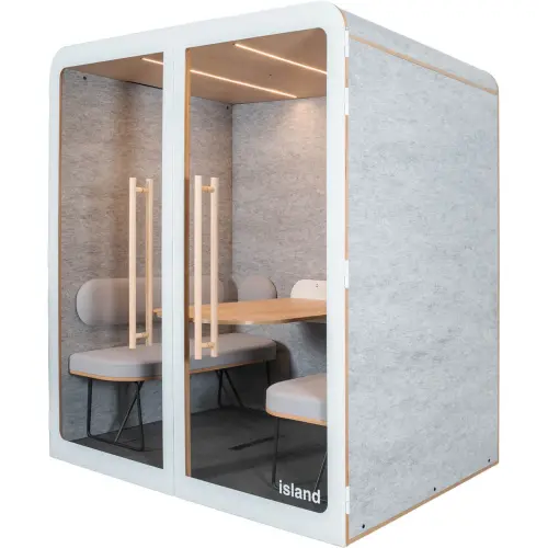 Cabine acoustique 4 places QUATTRO banquette - gris clair 