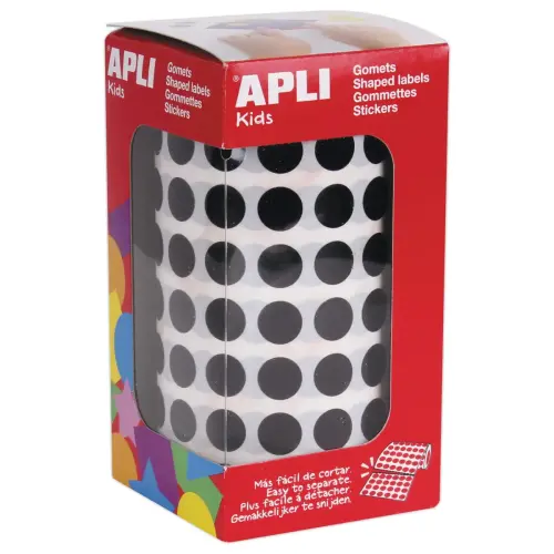 Rouleau de 5192 pastilles gommettes rondes - &Oslash; 10,5 mm - Noir - Apli 