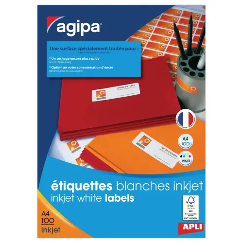 100 Etiquettes blanches jet d'encre format70 x 37 mm - 2400 étiquettes