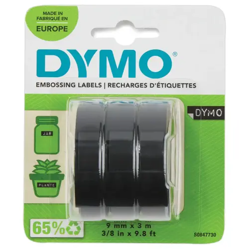 3 Rubans de marquage 3D Dymo 9 mm x 3 m Noir brillant 