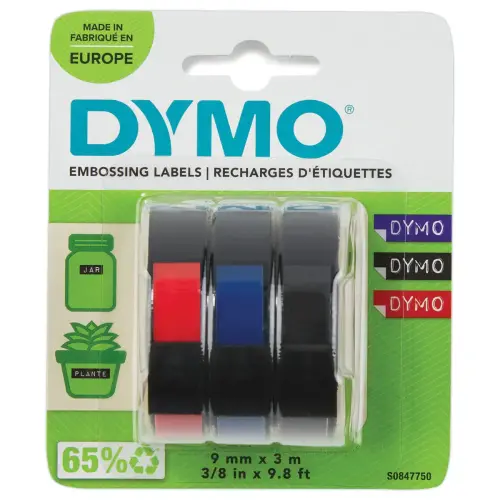 3 Rubans de marquage 3D Dymo® 9 mm x 3 m assortis brillant