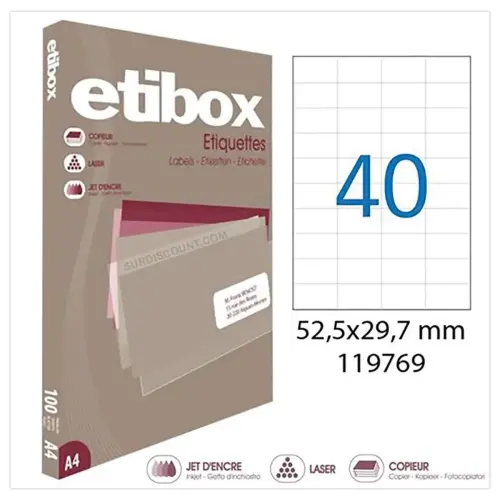 100 &Eacute;tiquettes MU ETIBOX coins carr&eacute;s 52,5x29,7 mm 4000 &eacute;tiq/bo&icirc;te 