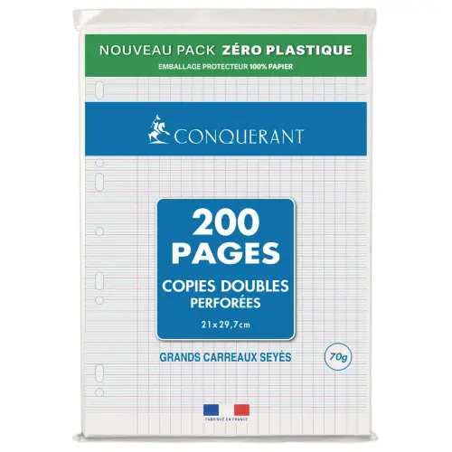 50 Copies doubles CONQUERANT, A4, perforées, seyes, 70g, 200 p.