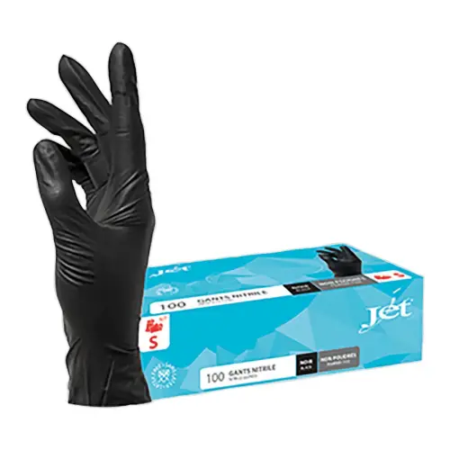 100 Gants en nitrile non poudr&eacute;s - Taille S - Environnements sensibles - Noir 