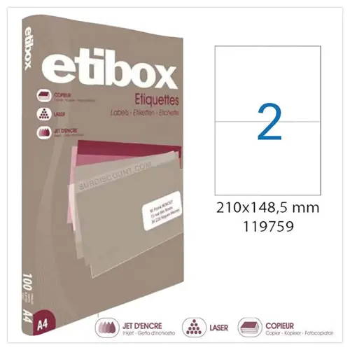 100 Planches d'&eacute;tiquettes MU Etibox coins carr&eacute;s 210X148.5mm 200 &eacute;tiq/bte 