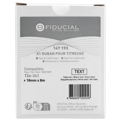 Ruban comp BROTHER TZE 241 18mm blanc impression noire 