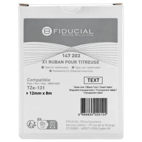 Ruban comp BROTHER TZE 131 12mm transparent impression noire 