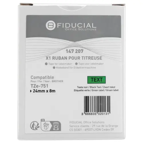 Ruban comp BROTHER TZE 751 24mm - noir/vert