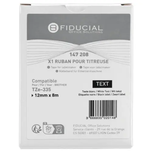 Ruban comp BROTHER TZE 335 12mm noir impression blanc