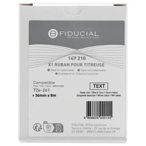 Ruban comp BROTHER TZE 261 36mm blanc impression noire 