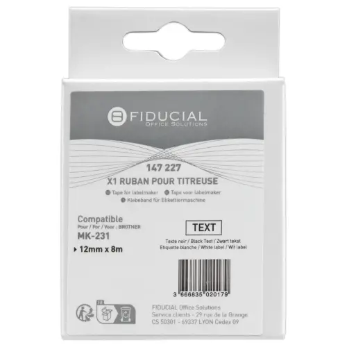 Ruban comp BROTHER M-K231B 12mm blanc impression noire 