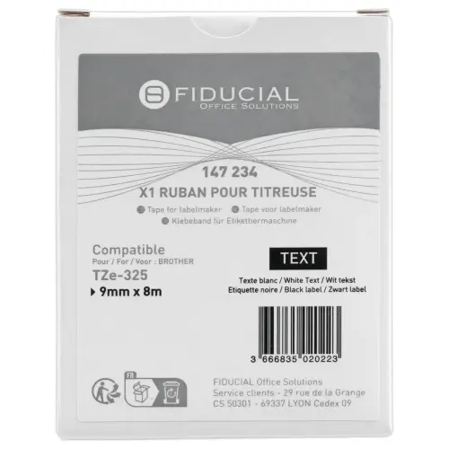 Ruban comp BROTHER TZE 325 9mm noir impression blanc 