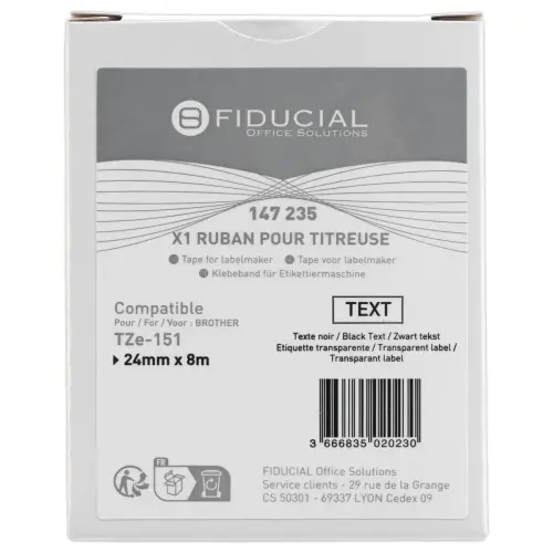 Ruban comp BROTHER TZE 151 24mm transparent impression noire