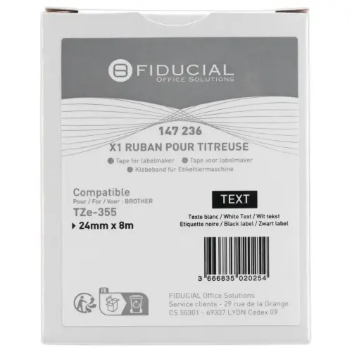 Ruban comp BROTHER TZE 355 24mm - blanc/noir