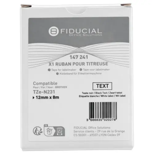 Ruban comp BROTHER TZEN 231 cassettes noir / blanc 12 mm 