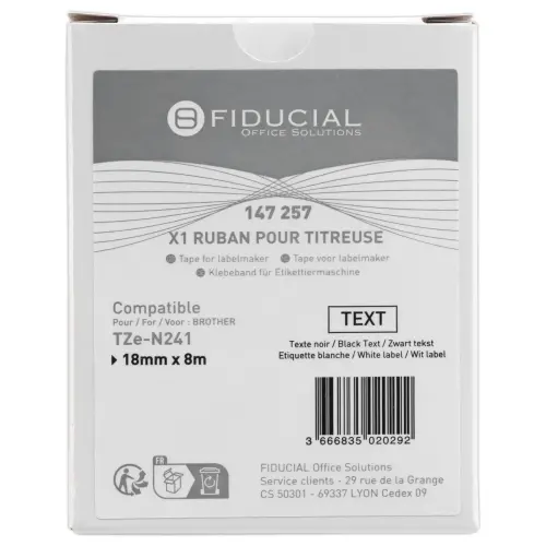 Ruban comp BROTHER TZE N241 cassette 18 mm Noir / blanc