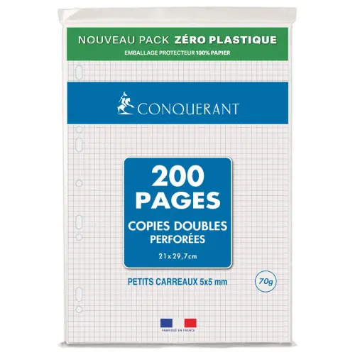 50 copies doubles A4 - 70G perforées - 5x5 - CONQUERANT