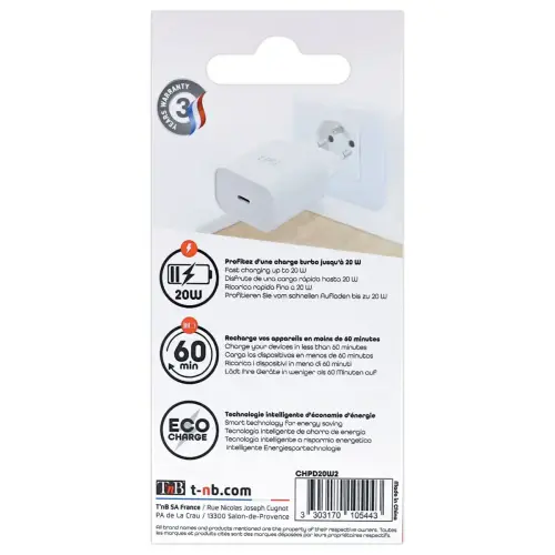 Chargeur secteur 1 USB-C PD 20W 