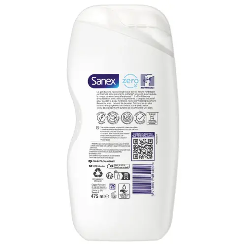 Gel douche Sanex Zéro% essentiel Peauxnormales 475 ml