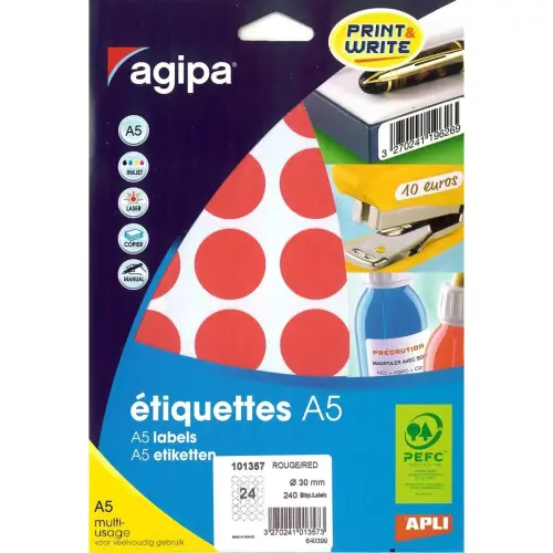 Pastilles gommettes de signalisation rondes - Ø15 mm - Coloris assortis - APLI