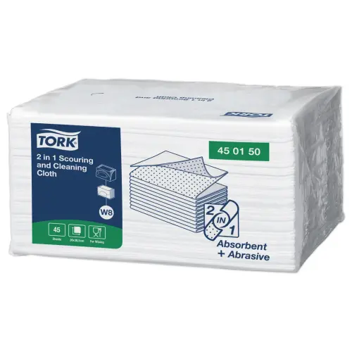 45 Chiffons de nettoyage et r&eacute;curage 2-en-1 W8 - Blanc - TORK 