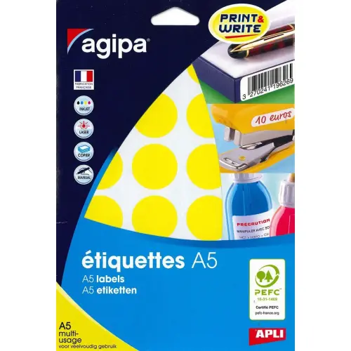 Pastilles gommettes de signalisation rondes - &Oslash;15 mm - Coloris assortis - APLI 