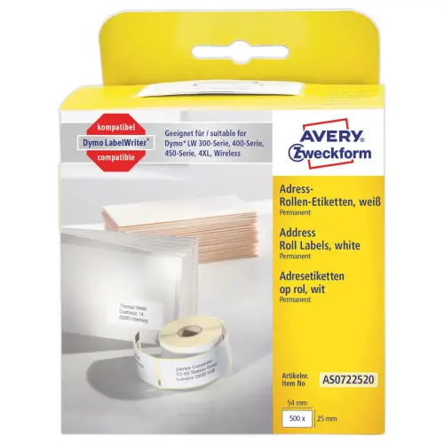 Rouleau de 500 étiquettes blanches 54x25 mm pour DYMO LW 450