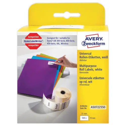 Rouleau de 500 &eacute;tiquettes blanches 51x19 mm pour DYMO LW 450 