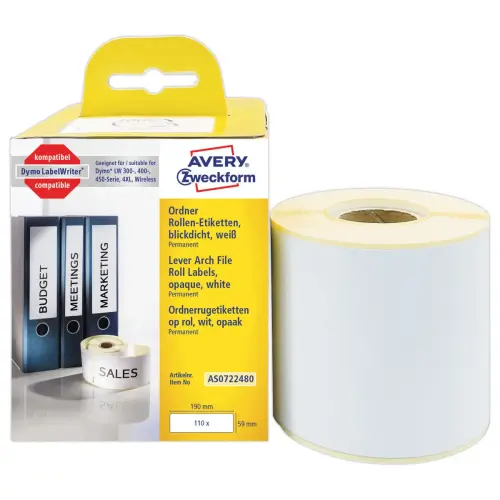 Rouleau de 110 &eacute;tiquettes blanches 190x59 mm pour DYMO LW450 