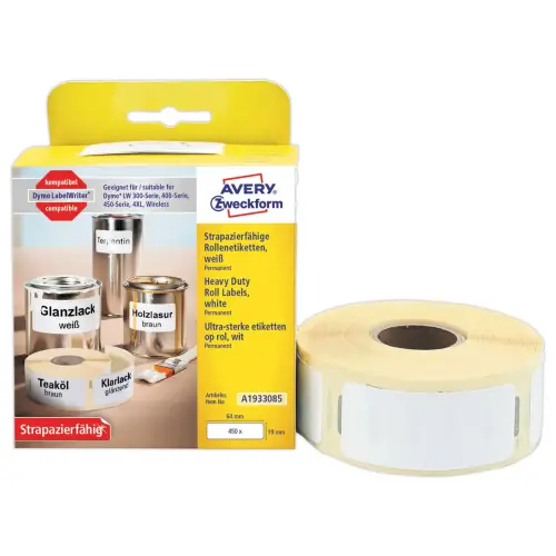 Rouleau de 450 étiquettes polypropylène ultra-résistantes LW 19x64 mm