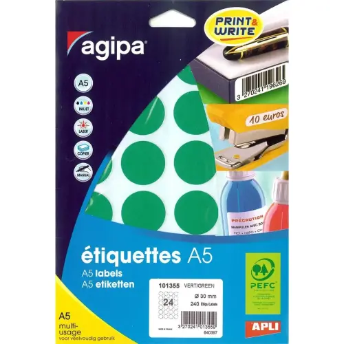 Pastilles gommettes de signalisation rondes - Ø15 mm - Coloris assortis - APLI