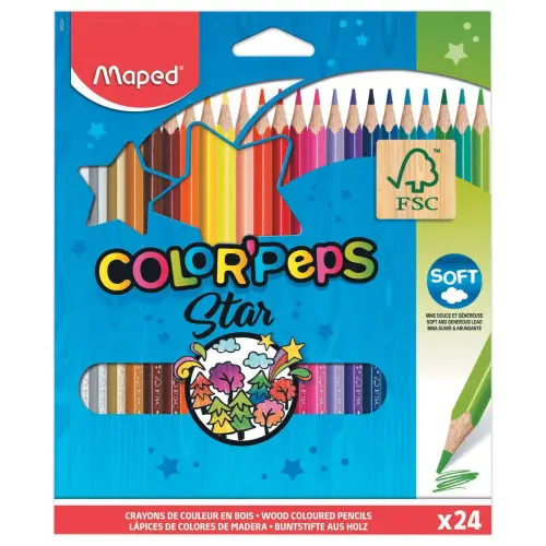 24 Crayons de couleur en bois 