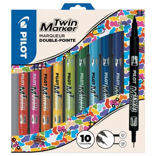 10 Double marqueur permanent BEGREEN PILOT - Pointe fine et extra fine 