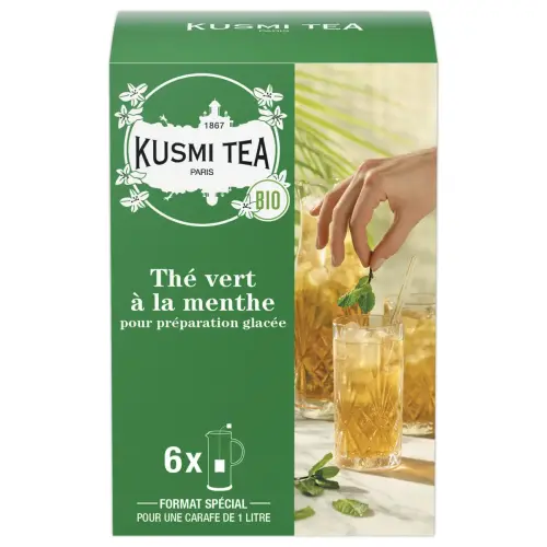 Bo&icirc;te de 6 grands sachets de th&eacute; vert menthe bio 