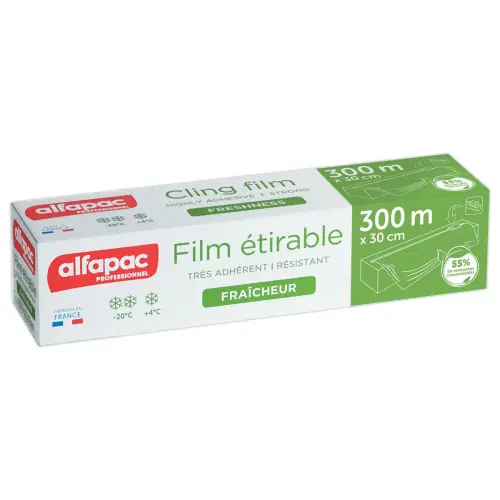 Film alimentaire étirable - 300 m x 30 cm - Boîte distributrice - ALFAPAC