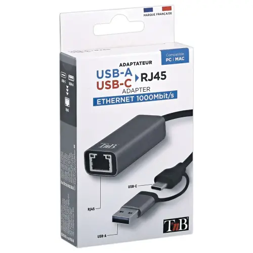 Adaptateur USB vers RJ45 &ndash; 1 GBPS &ndash; Gris &ndash; T&rsquo;nB 