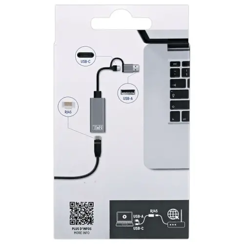 Adaptateur USB vers RJ45 &ndash; 1 GBPS &ndash; Gris &ndash; T&rsquo;nB 