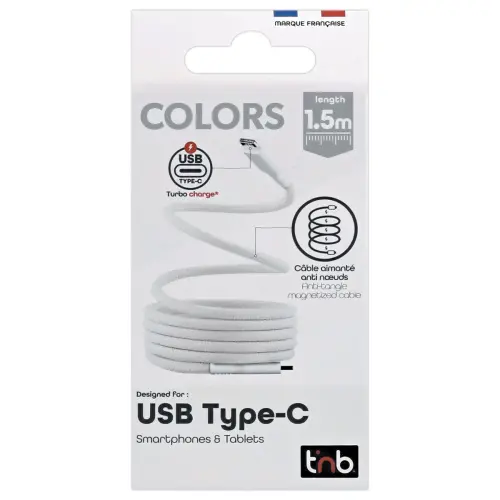 C&acirc;ble USB-C/USB-C magn&eacute;tique - Blanc - T'NB 