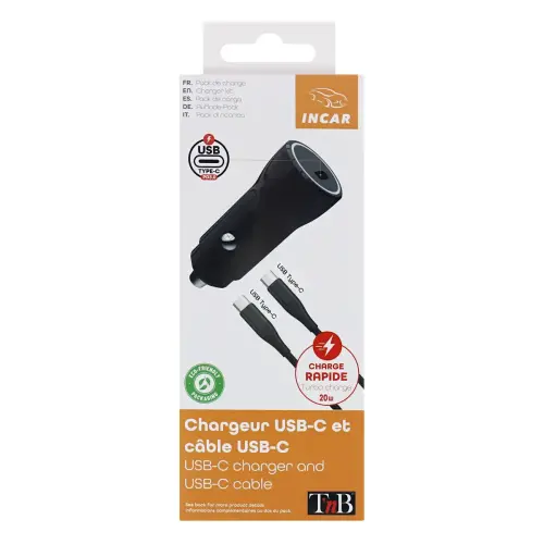 Chargeur voiture USB-C + câble type C 1M