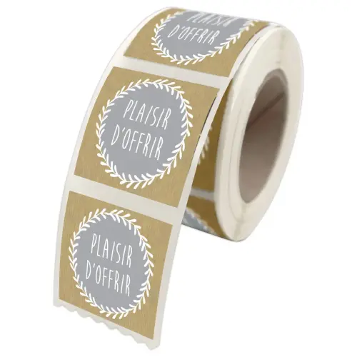 Rouleau de 500 étiquettes fantaisie "Plaisir d'Offrir" 4x3,5cm