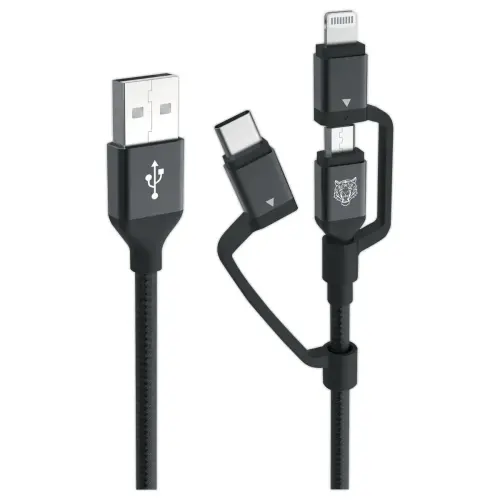 C&acirc;ble de charge 3en1 USB-A/USB-C/Lightning/Micro-USB 1,2m 