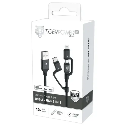 C&acirc;ble de charge 3en1 USB-A/USB-C/Lightning/Micro-USB 1,2m 