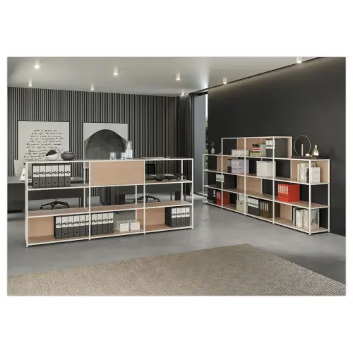 Bibliothéque filaire moyenne blanc chêne monté